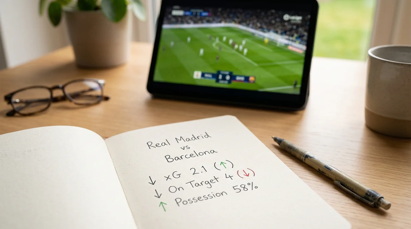 Cuaderno con análisis de estadísticas de fútbol y tendencias de rendimiento de equipos